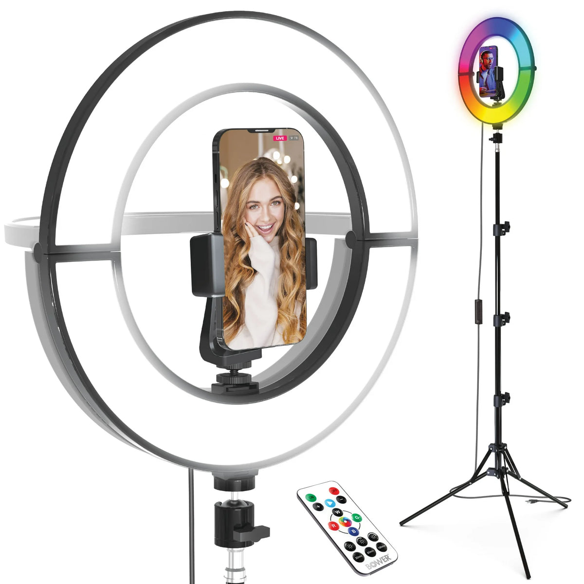 10" / 26cm Ring Light With Phone Holder & 3 Shades of Colours With 7+ Feet Metal Stand