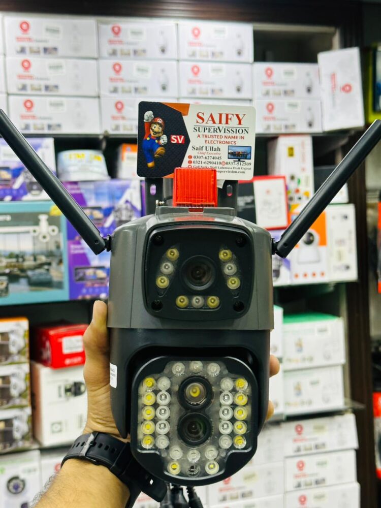 A28 Black PTZ WIFI Security Camera Auto Tracking 2-way Audio Dual Screen Color Night Vision Outdoor Security Camera