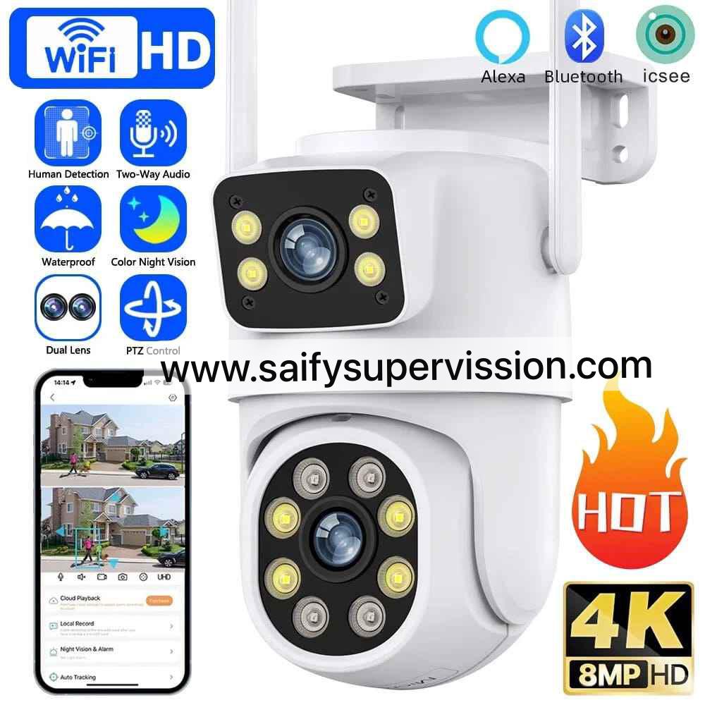 WiFi IP White New Camera Dual Lens 2.8mm -12mm 8X Zoom 4K Outdoor AI Human Tracking CCTV Audio Home Security Surveillance Camera