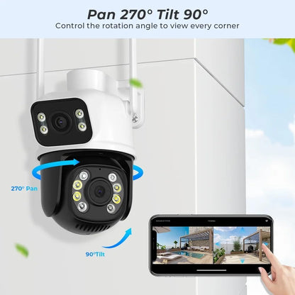 Ozone WiFi Outdoor Security Camera, 2.4GHz,5MP Tripple Lens Camera with Auto Tracking, Human Detect, Color Night Vision, Two-Way Audio, Outdoor IP66 Waterproof