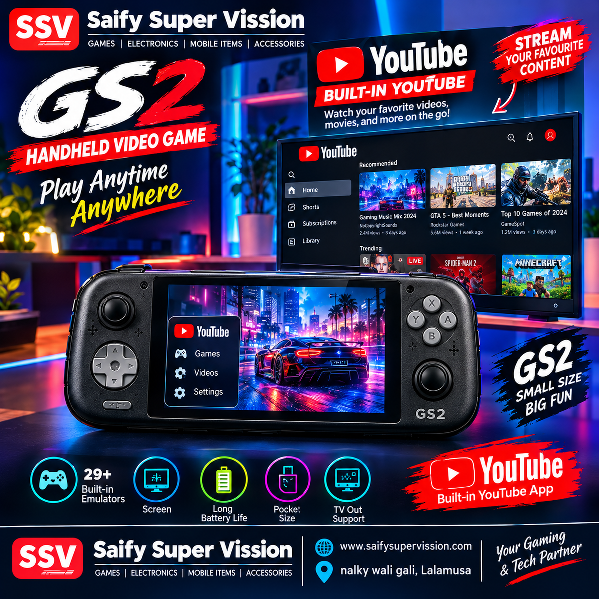 🎮 GS2 Handheld  Game & YouTube Streaming