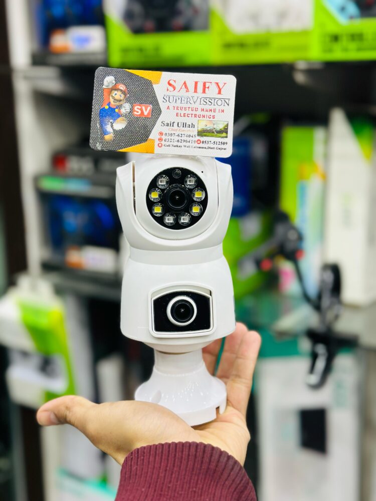 Yellow Dual Lens Adjustable 360 Wifi Camera 360 Degree PTZ Security Surveillance Dual Lens HD 265 Video Compression SD Card Storage