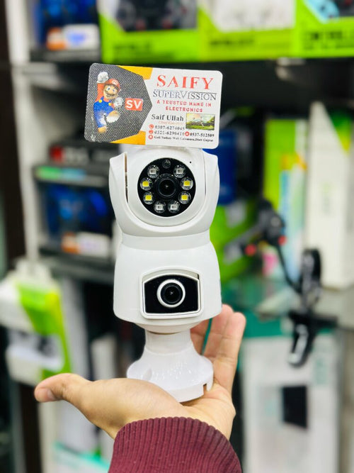Yellow Dual Lens Adjustable 360 Wifi Camera 360 Degree PTZ Security Surveillance Dual Lens HD 265 Video Compression SD Card Storage
