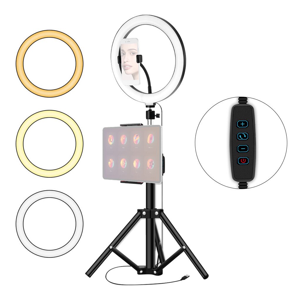 10" / 26cm Ring Light With Phone Holder & 3 Shades of Colours With 7+ Feet Metal Stand