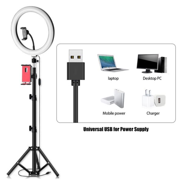 10" / 26cm Ring Light With Phone Holder & 3 Shades of Colours With 7+ Feet Metal Stand - Image 4