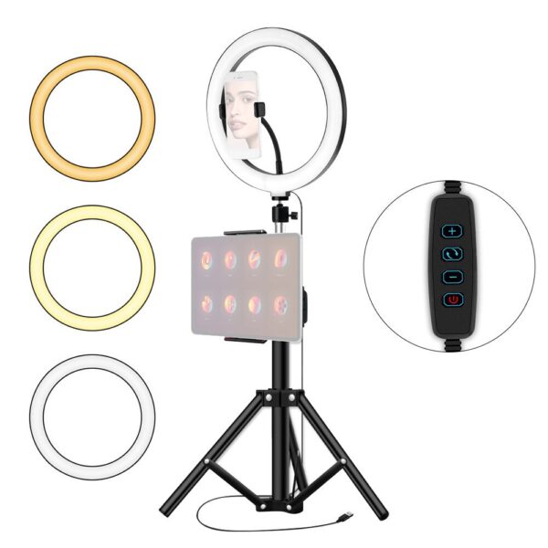 10" / 26cm Ring Light With Phone Holder & 3 Shades of Colours Only Ring light For Video Making Selfie - Image 2