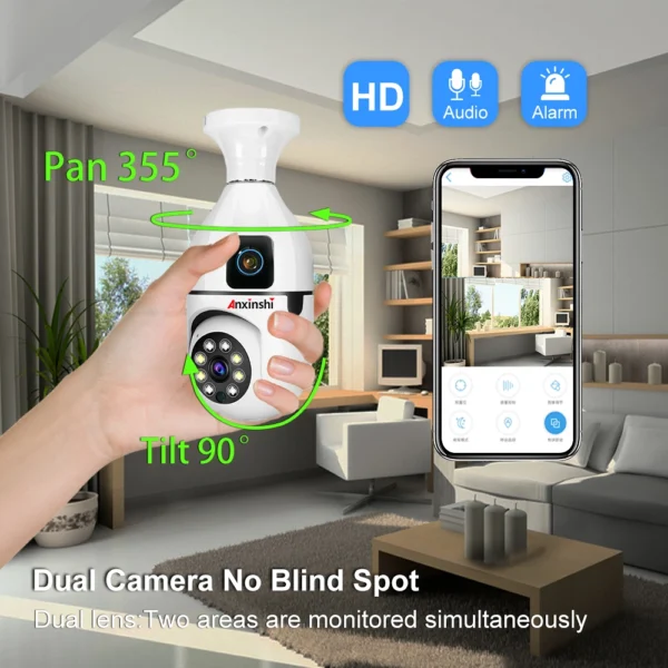 1080P E27 Bulb WIFI Camera Security Dual Lens Indoor Surveillance Remote Wireless Two-way Audio Cameras Night Vision IP camera - Image 3