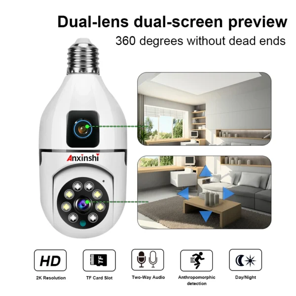 1080P E27 Bulb WIFI Camera Security Dual Lens Indoor Surveillance Remote Wireless Two-way Audio Cameras Night Vision IP camera - Image 4